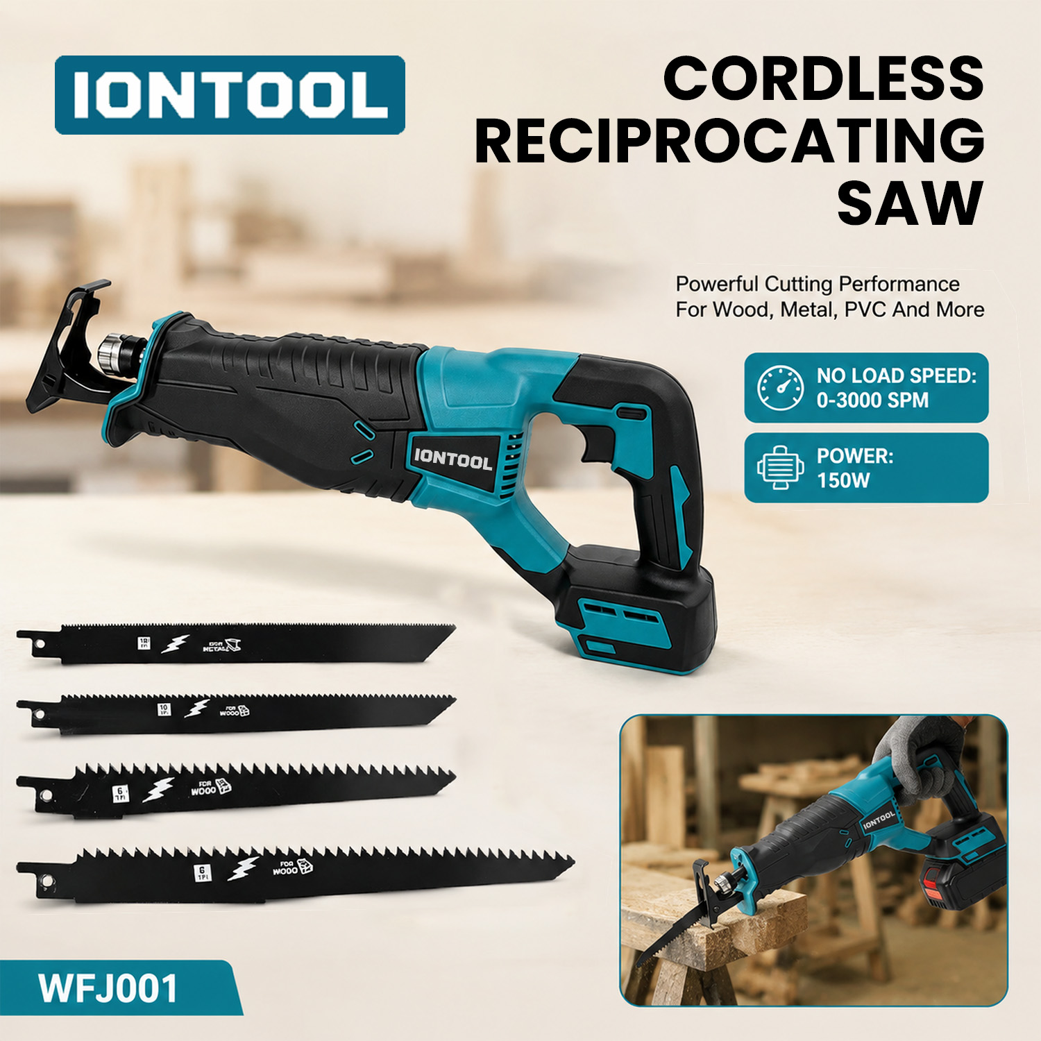 Gardening Tools Battery Powered - IONTOOL Cordless Reciprocating Saw Bare Unit